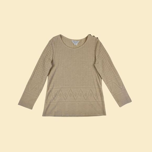 1970s knit cream sweater by NPC Fashions, vintage 16 lightweight pullover - Picture 1 of 9